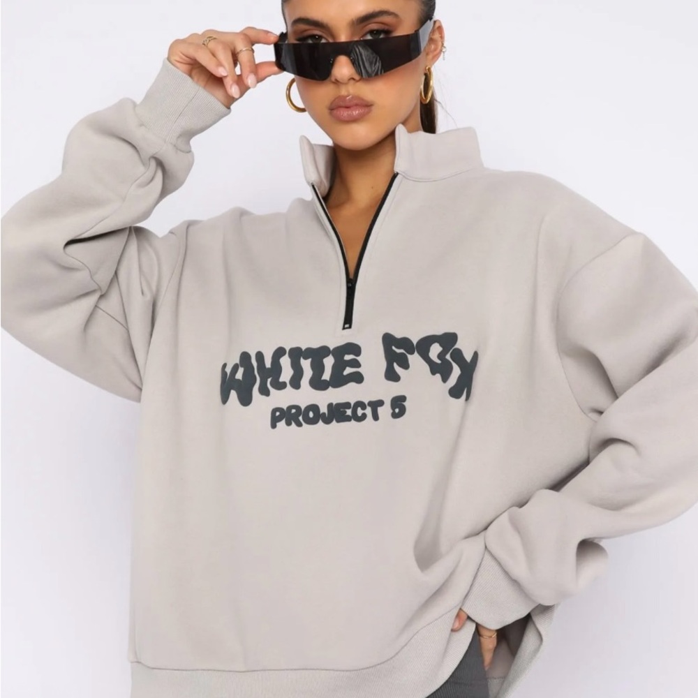 White Fox Boutique Gray Half-Zip Crewneck Sweater